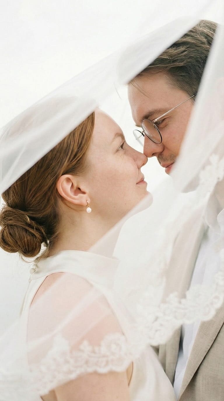 AI generated wedding images: romantic portrait under a veil.