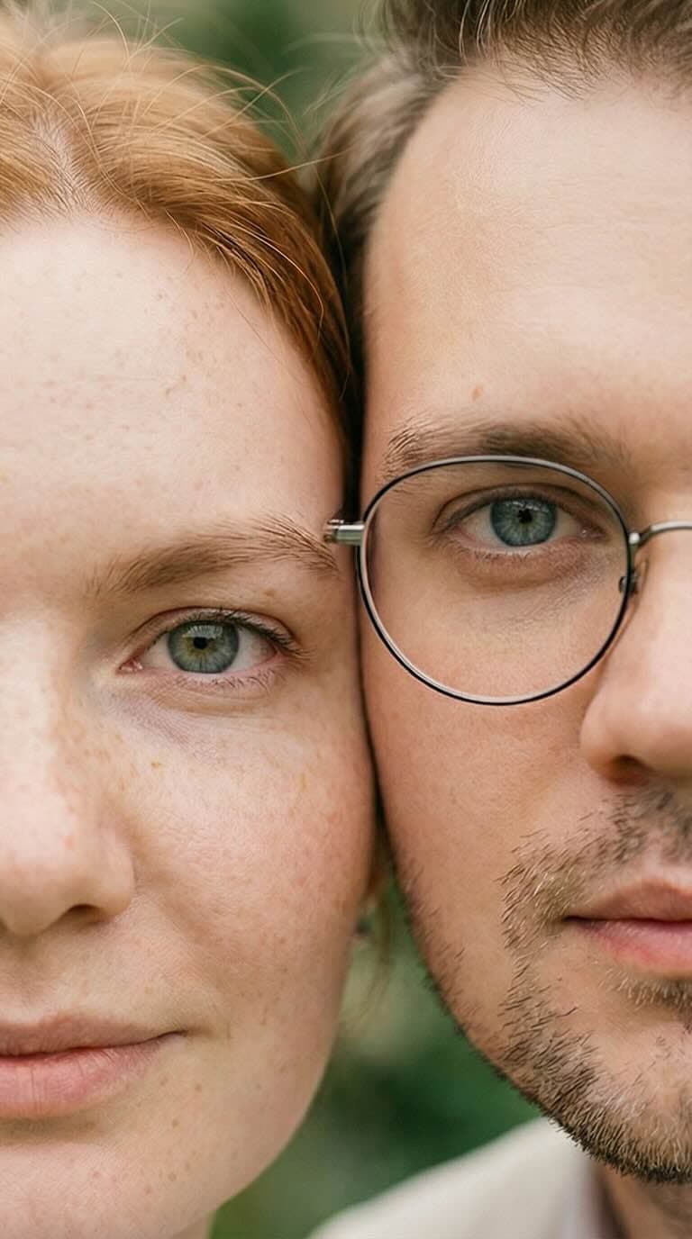 AI photo generation: cheek to cheek close-up, ultra-realistic faces.